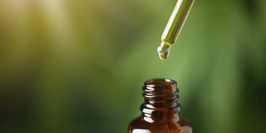 Natural medicine bottle with a dropper for anxiety and better recovery